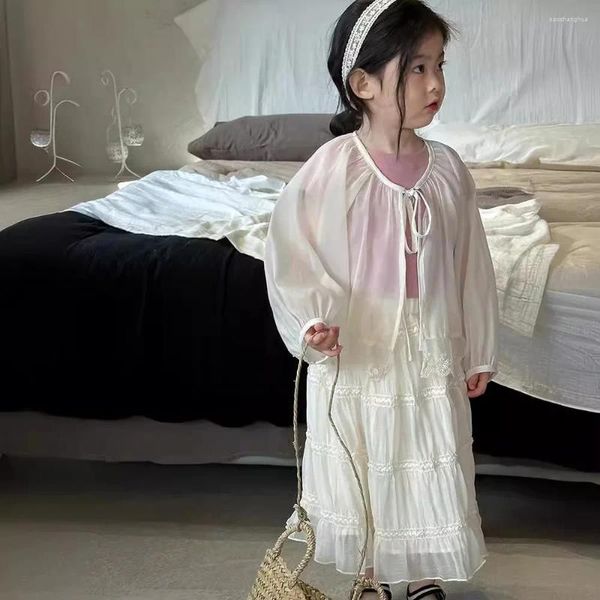 Giacche per bambini abbigliamento garza in pizzo bianco tutti abbinano abiti da protezione solare 2024 ragazze in stile coreano estivo top traspirante