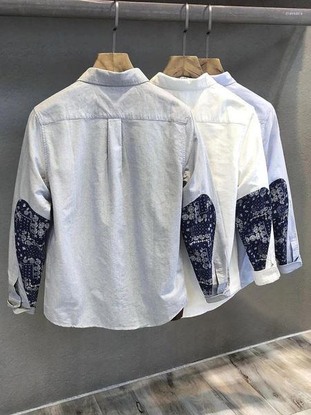 Camicie casual maschile per uomini dot floreale blu paisley uomo camicia con collare marchio in stile coreano originale in giapponese vintage normale i