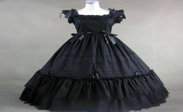 Vintorian Gothic Corsett Prom Kleider schwarze Quadratkugel Kleid bodenlange Biegen abgebildet Vintage Abendkleider Custom Halloween 2135155