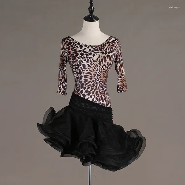 Stage Wear 2024 Sexy Leopard Latin Dance Dress Women Girls Salsa Samba Costumi Concorso Tango per