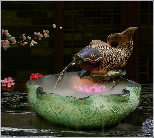 Feng Shui Fish Waterscape Crafts de umidificador interno Rockery Lotus Water -Fonte Fountain Ornamentos da sala de estar Decoration5559421