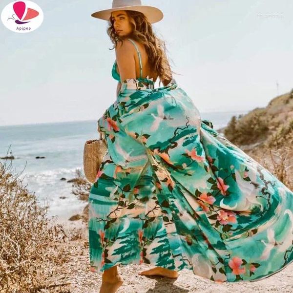 Drucken florale lange Strickjacke Badebotze Boho Flare Sleeve Schärpe Sommer Beach Cover up Urlaub große Ausgabe