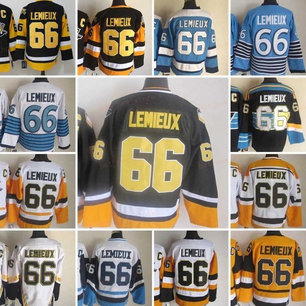 1967-1999 Filme Retro CCM Hockey Jersey Bordado 66 Lemieux Jerseys Men All-Star Jerseys White Black Blue Amarelo