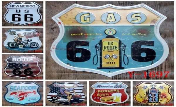 Irregular Old Wall Metal Pintura Rota 66 Alimentos Sinais de metal Pub Placa de parede Decoração de arte retro Pintura em casa decoração OOA59008164962