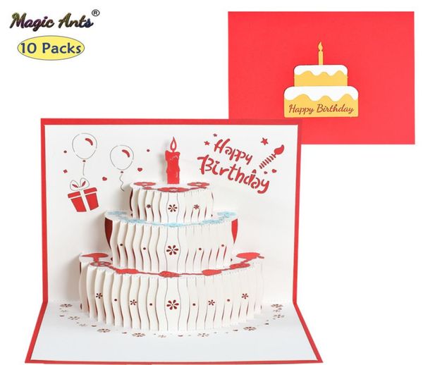 Поздравительные открытки 10 Пакет 3D с днем рождения торт подарки для детей для детей с конвертом ручной работы 2210135030899