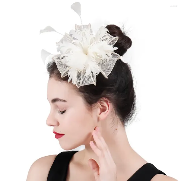 Başlıklar resmi elbise sinamay başlık gelini düğün saç aksesuarları kadın büyüleyici fildişi headdress pin bahçesi fascinators şapka bayan