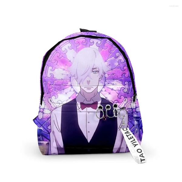 Backpack Harajuku Death Parade School School School Small Sacos de viagem 3D Impressão Oxford Backpacks de cadeia de cadeia de chaves à prova d'água Oxford