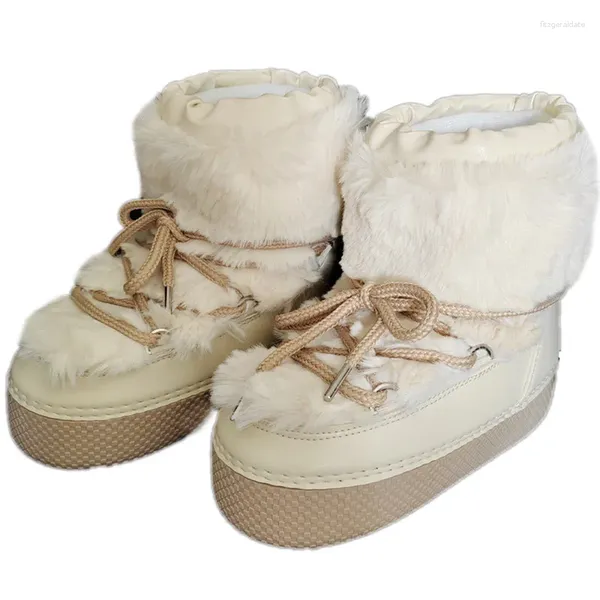 Stivali 2024 Women Women Snow Brand Lace Up Luxury Fluffy Furry Furry Cotton Platform Non slittatore senza slitta