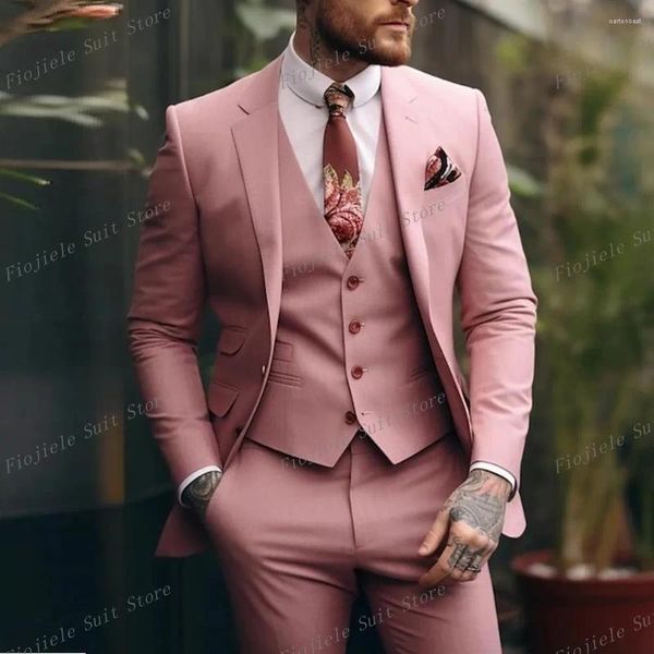 Ternos masculinos homens rosa traje negócios baile formal ocasião noivo festas de casamento smoking masculino smoking 3 peças cápsulas de colete blazer