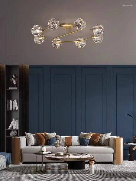 Tavan ışıkları lüks kristal lamba modern tam bakır avizeler fikstür Amerikan İskandinav Asma Yatak Odası Parçası