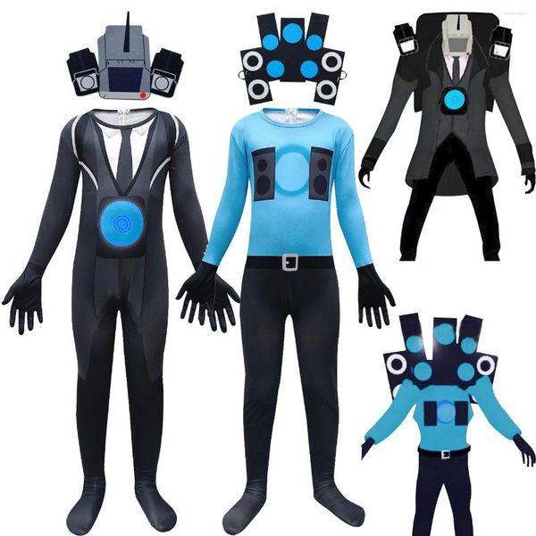 Bekleidungssets Skibidi Toiletten Cosplay Kostüm Game Lautsprecher TV Kids Camcorder Kinder Mädchen Kostüme Bodysuit Jumpsuit Maske Halloween für