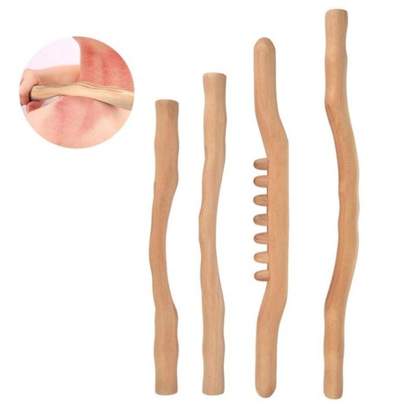 4PCS Guasha Scraping Stick für Rücken Schulter Hals Taille Bein Bein Physikalischer Druckpunkt Massage Werkzeuge Natures Holz Gesundheitswesen X07003340