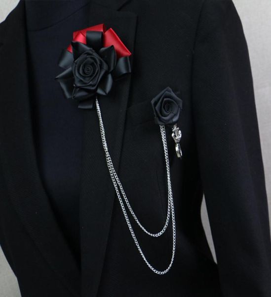 Iremiel El Yapımı Koreli Gül Çiçek Tassel Siyah Broş Erkekler Kavur Pim Rozet Takım Gömlek Yaka Broşlar Korsa Accessories5794698