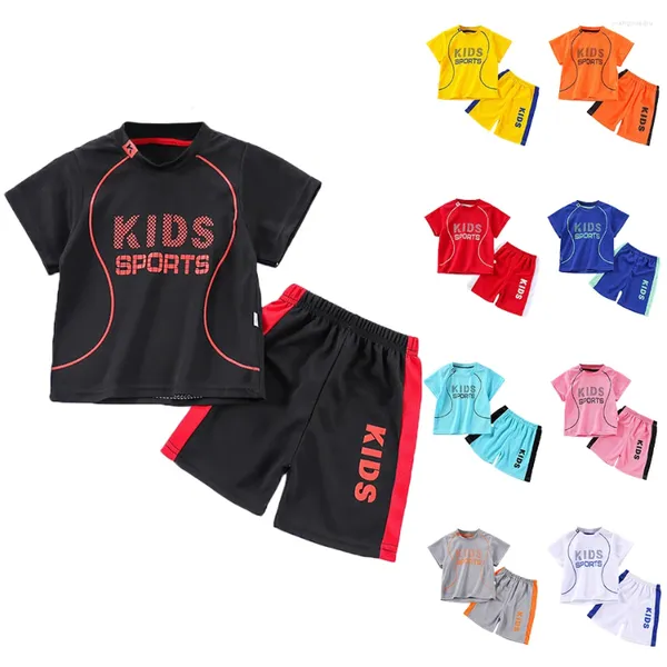 Giyim Setleri Basketbol Spor Giyim Yaz Çocuk ve Kızlar Mektup Kısa Kollu Şort İki Parçalı Set