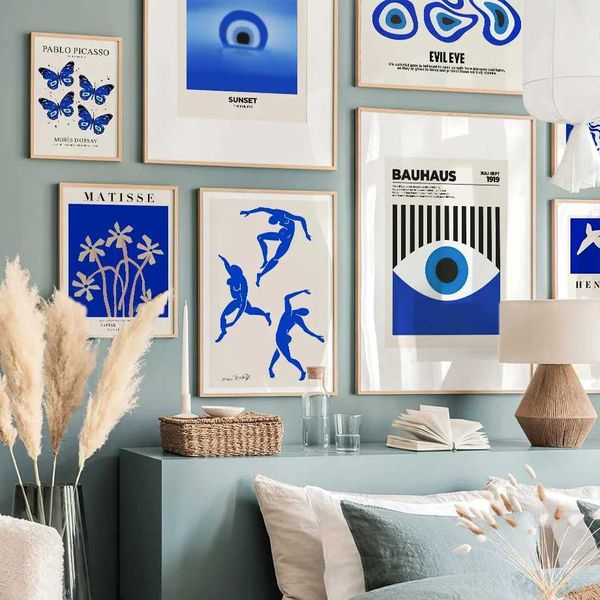 APERS AZUL BAUHAUS Matisse Andy Warhol Butterfly Plant Wall Art Tela Pintura de pôsteres e gravura para decoração de sala de estar J0505