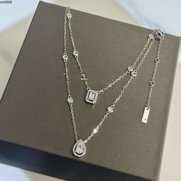 Роскошное подвесное ожерелье дизайнера бренда Top Sterling Silver Water Drop Square циркон двойной слой мультичасовые цепочка CHOKE