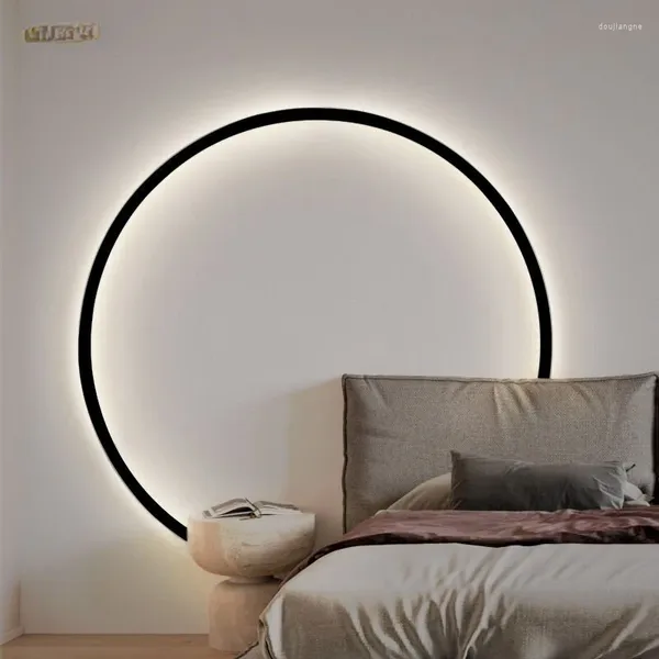 Duvar lambası USB Yuvarlak LED 3 Renkli Işık Arka Plan Dekoratif Modern Basit Sanat Tasarım Oturma Odası Kanepe Yüzük