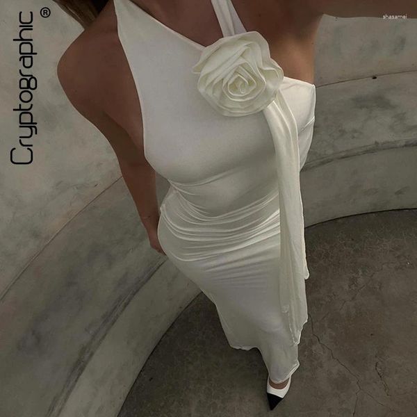 Abiti casual Applique floreale Halter White Maxi Dress Club Party Sexy senza schienale estate fata abiti eleganti abiti