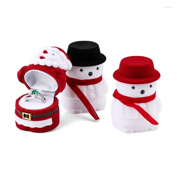 Bolsas de jóias 1 peça Snowman Velvet Box Papai Noel Ring Recker para Brincos Exibir suporte de presente de Natal