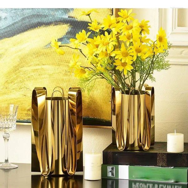 Vasi Golden Abstract Metal Vase Irregolare Craft Desktop Ornaments Ornaments Disposition Flower Decoration Home