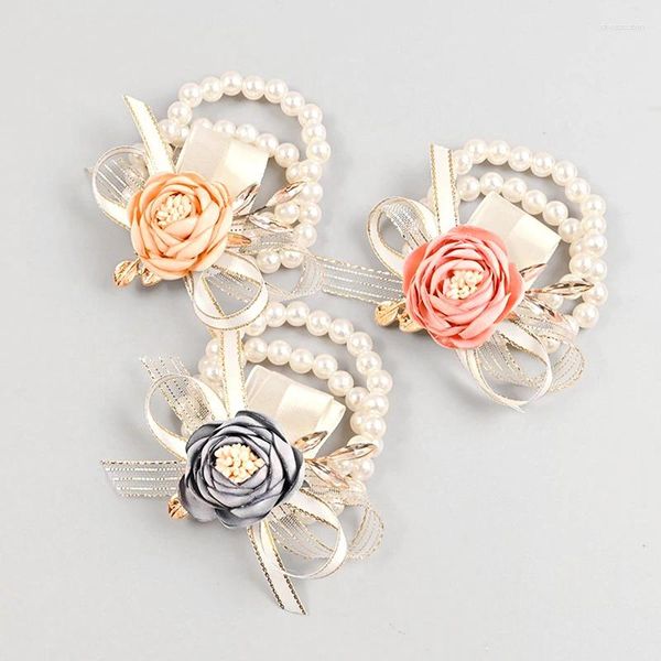 Flores decorativas Bridesmaid Faux Rose Bracelet