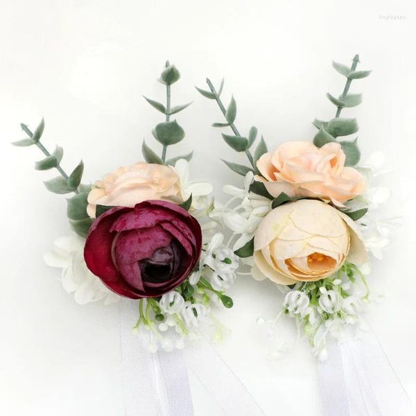Dekorative Blumen künstliches Rose Festival Koreanische Hochzeitsbedarf Braut Schwester Handgelenk Blume Simulation Handbouquetband