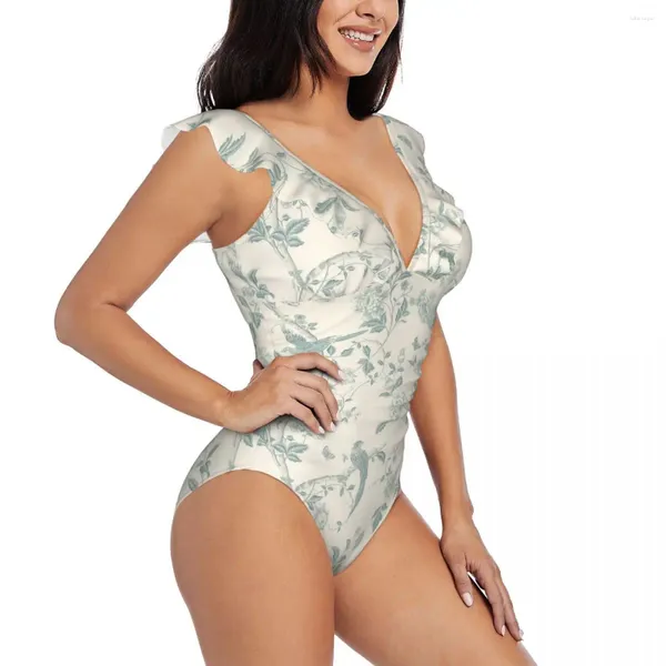 Momento de banho feminina Sexy One Piece Push Up Duck Braz Blue Pattern Mulheres Ruffle Monokini Bodysu no traje de banho