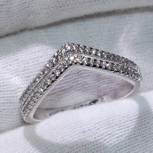 Çift V tarzı sevimli lüks mücevher 925 Sterling Silver Pave Beyaz Sapphire CZ Pırlanta Partisi Yeni Kadın Aly Band Ring Lovers 'Hediye 232p