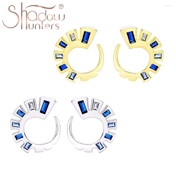 Brincos de garanhão Shadowhunters de alta qualidade Real 925 Silver Feature Blue Crystal Circle for Women Piercings de jóias finas