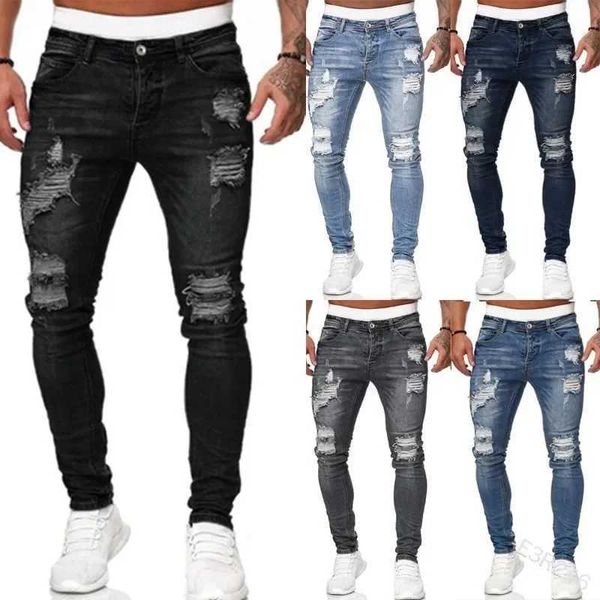 Erkek kot yeni moda sokak giyim gözyaşı sıkı kot pantolonlar vintage yıkama katı denim pantolon erkekler rahat ince fit kalem denim pantolon sıcak satışlar2405