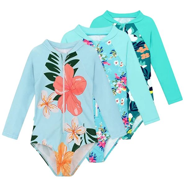 Roupas de banho infantis de menina bebê telas de banho floral impressão floral verão manga longa roupas de banho de roupas de banho de praia