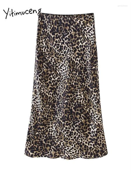 Gonne eleganti leopardo lungo per donne vintage primavera estate una gonna midi seta da donna y2k feste notturno satinato