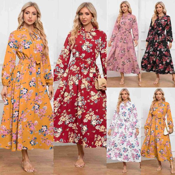 Abiti casual di base Sliel Fit Temperamento Donne Donne Manica per latte in piedi Strana in pizzo Floral Abito di media abito di medio.