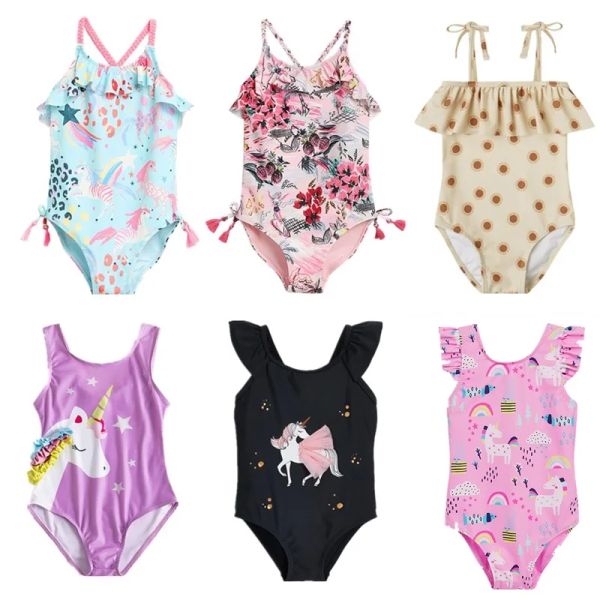 Badebekleidung 15 Jahre Sommer Baby Druck Badeanzug für Mädchen Skinny Onepiece Bikini Bikini Badebekleidung süße Cartoon Kinder Schwimmen Outfits