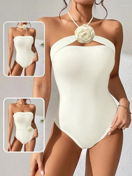 Frauen Badebekleidung weiße Braut Korea Style One Piece Badeanzug Frau 2024 Luxus elegantes Bandeau Bodysuit Girls Beachwear