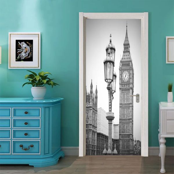 Adesivos Big Ben Inglaterra Porta do relógio Adesivo Wallpaper Bedroom Sala Porta Poster MURAL