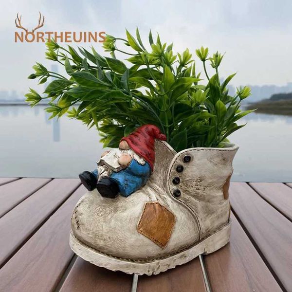 Çiziciler Northeuins Dekoratif Flowerpot Reçine El Sanatları Cüce Süs Yaratıcı Büyük Ayak Ayakkabı Sevimli Elf Retro Küçük Flowerpot Kalem Tutucu T240505