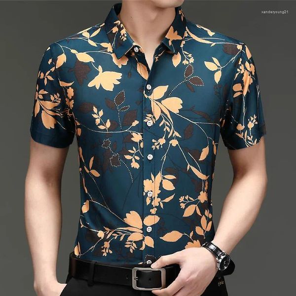 Vendedor de camisas casuais masculinas recomendam um bom designer de camisa de flor curta de mangas curtas