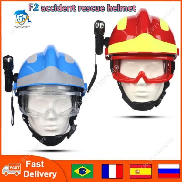 Helm F2 Safety Rescue Helm Notfall -Rettungsfeuer ABS -Helm mit Scheinwerfer und Schutzbrillen Feuerwehrschutzhelm