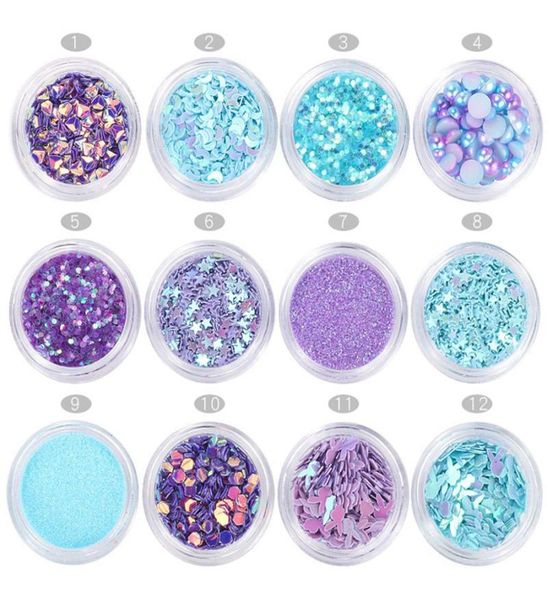 Meerjungfrau Halb Perlen Stern Pailletten Glitzer Nagelkunst Dekorationen Lidschatten Augen Make -up DIY Design Nagelkunstwerkzeuge 12pcs/Los RRA16031182110