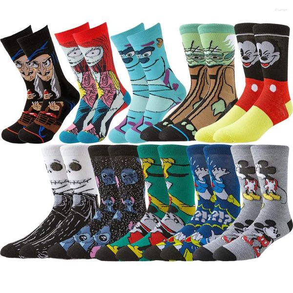 Männer Socken 5pairs Miniso Herren Anime Cartoon Film Gamer Socken Weihnachten Halloween Kawaii Funny Novel Calcetinen