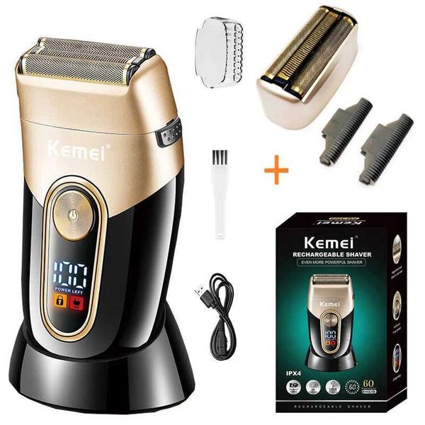 Barbeadores elétricos kemeei barba lavável barba elétrica barbeador de barba elétrica elétrica Razor recarregável Sistema de barbear de 3 lâminas de cabeça curta Y240503