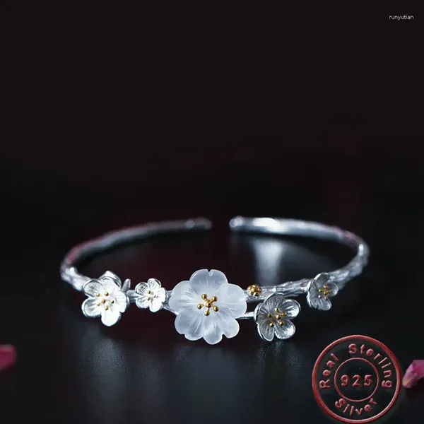 BANGGLE AMXIU regolabile 925 bracciale argento sterling fiore di gioielli in cristallo naturale fatti per donne regalo di compleanno femminile