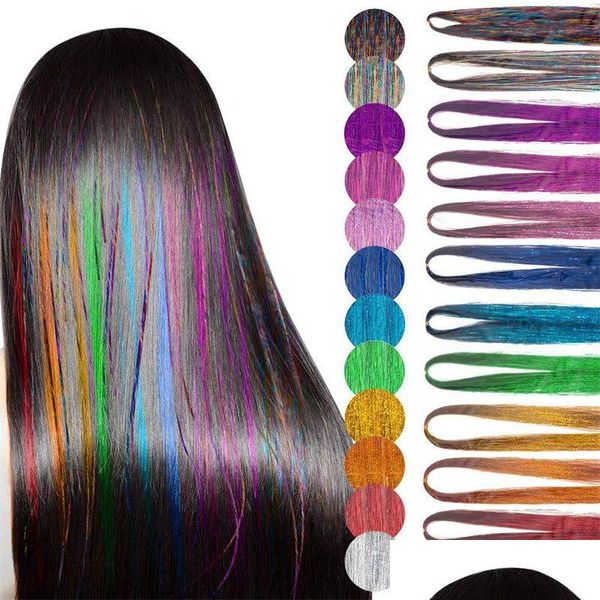 Accessori per capelli, lunghezza 90 cm scintilla brillante di tinsel arcobaleno di seta estensioni abbagliano donne hippie per la goccia di copricapo intrecciata Deliv dhjbw