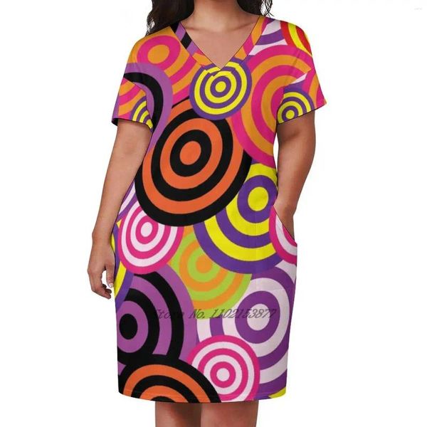 Abiti casuali Modella anni '80 Abito tascabile Donne Donne V Neck Stampato Disco Funky Ottanta Popart