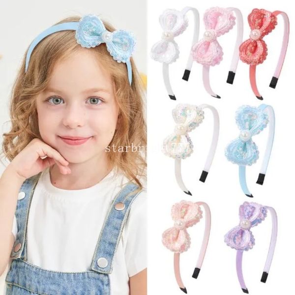 Haarzubehör Baby Girls Stirnband Fashion Perle Bowknot Pailletten Bug Headwrap Pailletten Band Hoop für Kinder Mädchen