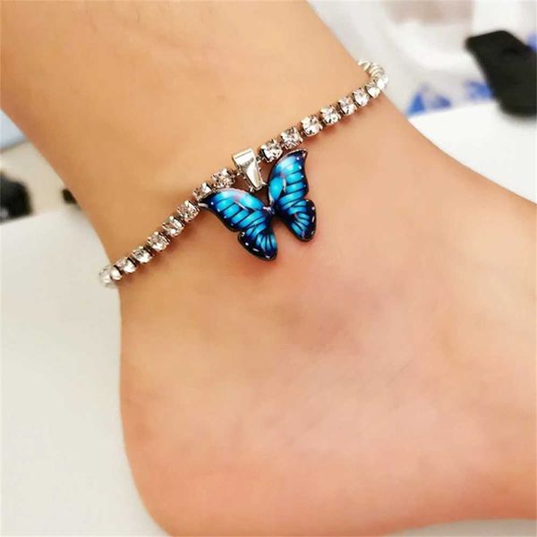 Cavigliere bohemian metallo farfalla caviglia bracciale colorato bling da tennis caviglia