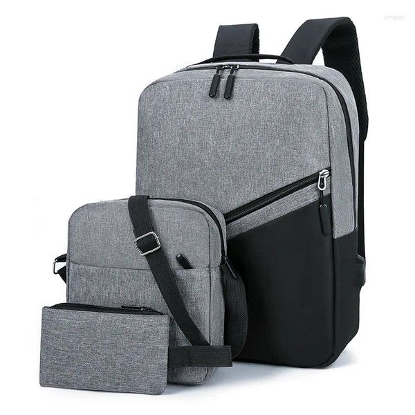 Backpack 3pc Conjunto para homens Laptop de grande capacidade para laptop Backbag Back Trend Travel Bag Sacos de estudantes do ensino médio e do ensino médio