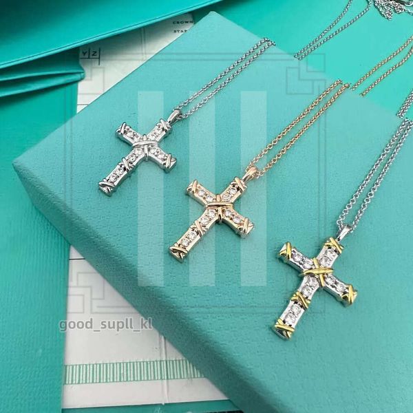 Tiffanyjewelry Chain Cross Diamond Halsketten für Männer Frauen Moissanite Modedesigner Retro Vintage Anhänger Roségold Halskette Party Geburtstag Weihnachtsgeschenk 494