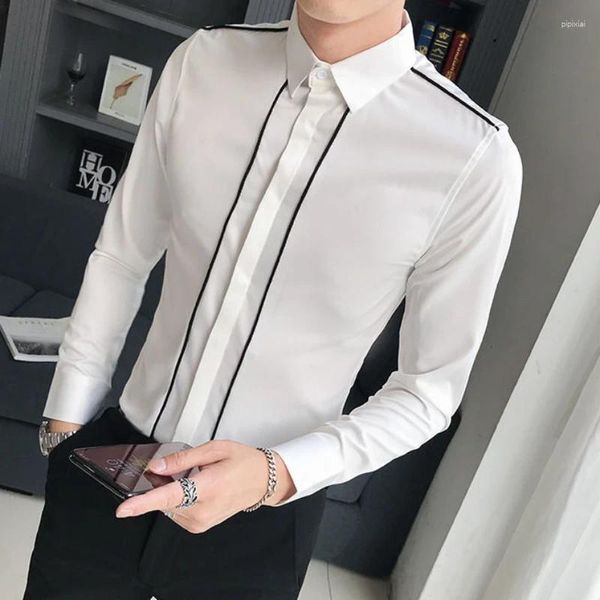 Camisas de vestido masculino Camisa de negócios preto masculino emendado a Ásia Tops de luxo de alta qualidade Moda de verão 2024 com mangas venda legal i